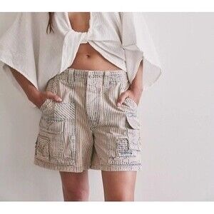 Free People We The Free Day Dreamer Railroad Cargo Shorts Stripe Print XL 289470